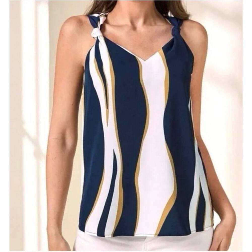NWT‎ Twisted Shoulder Sleeveless Graphic Print Blouse Tank